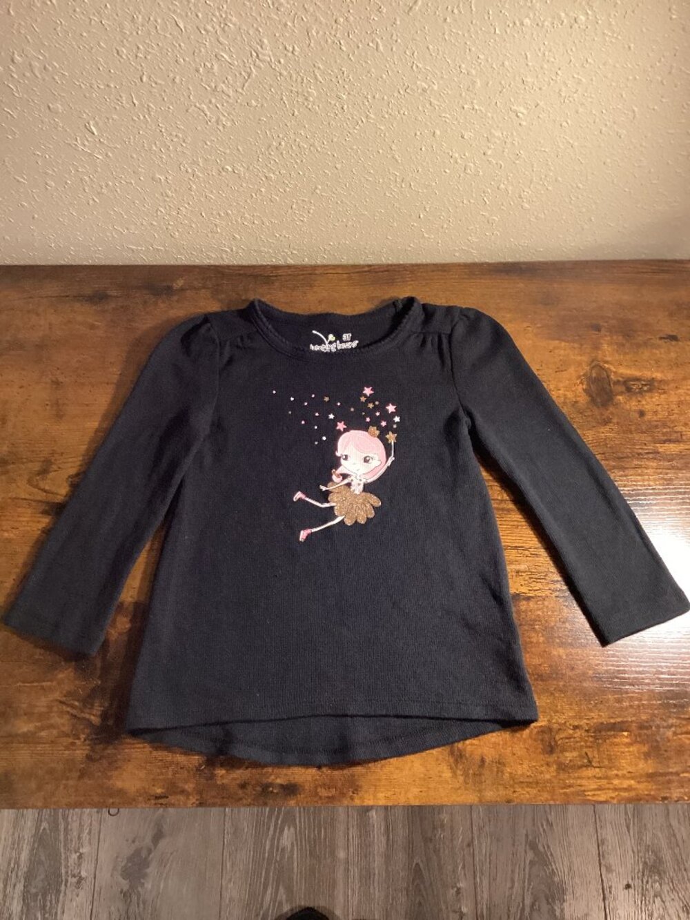 Girls 3T Black Fairy Ballerina Long Sleeve Graphic Top